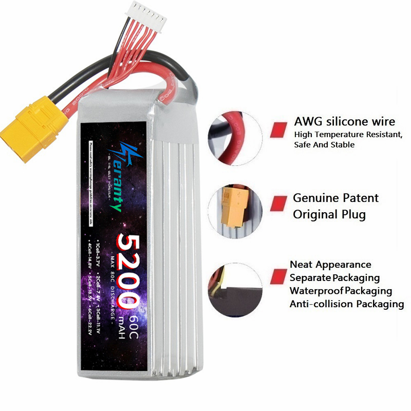 Teranty 6S 5200mAh LiPo แบตเตอ - Drone Battery 4S บทวิจารณ์และราคา